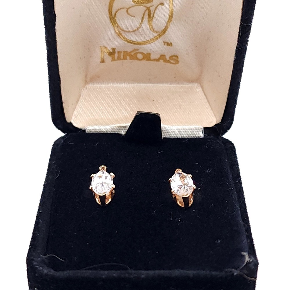 House of Nikolas CZ Stud Earrings Gold‎ Tone
